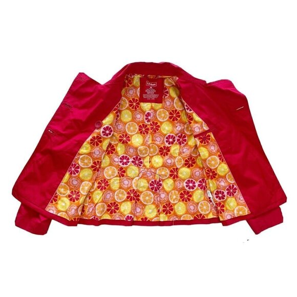 L.L. Bean Woman's Sz M Red Trench Coat Citrus Fruit Lining Jacket - Picture 7 of 7
